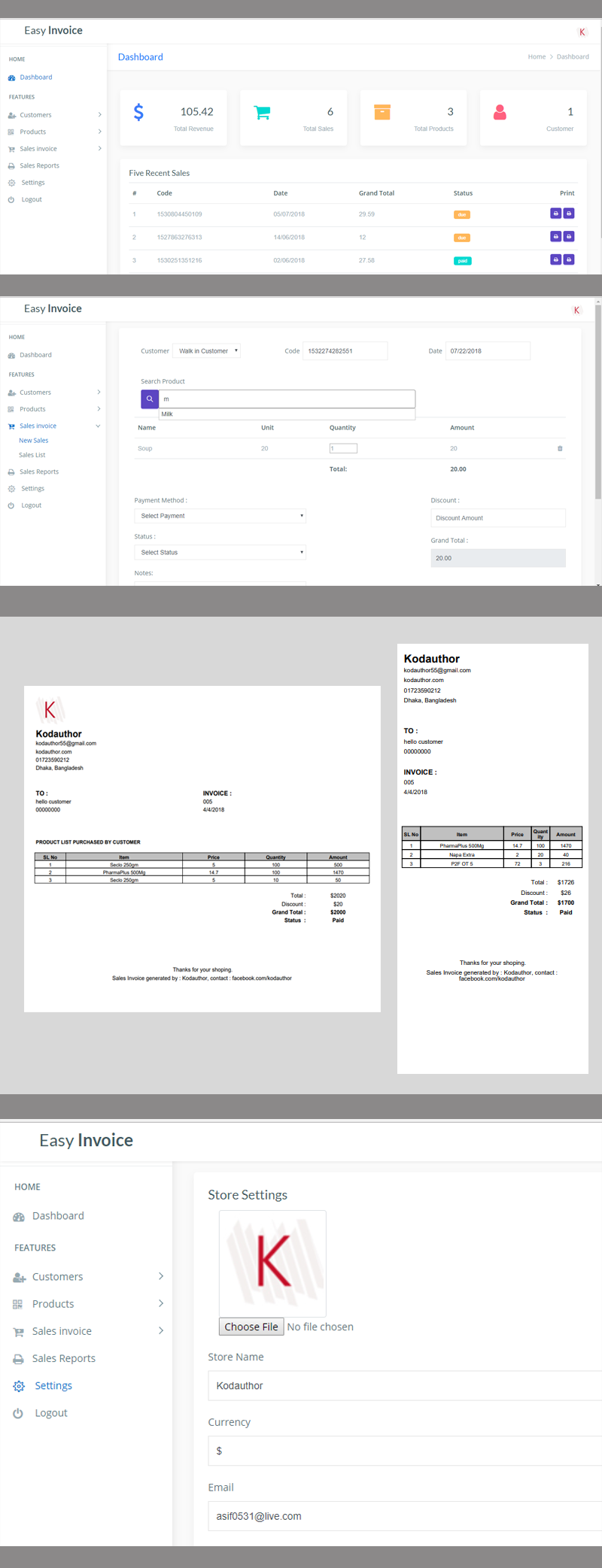screenshoot of invoice